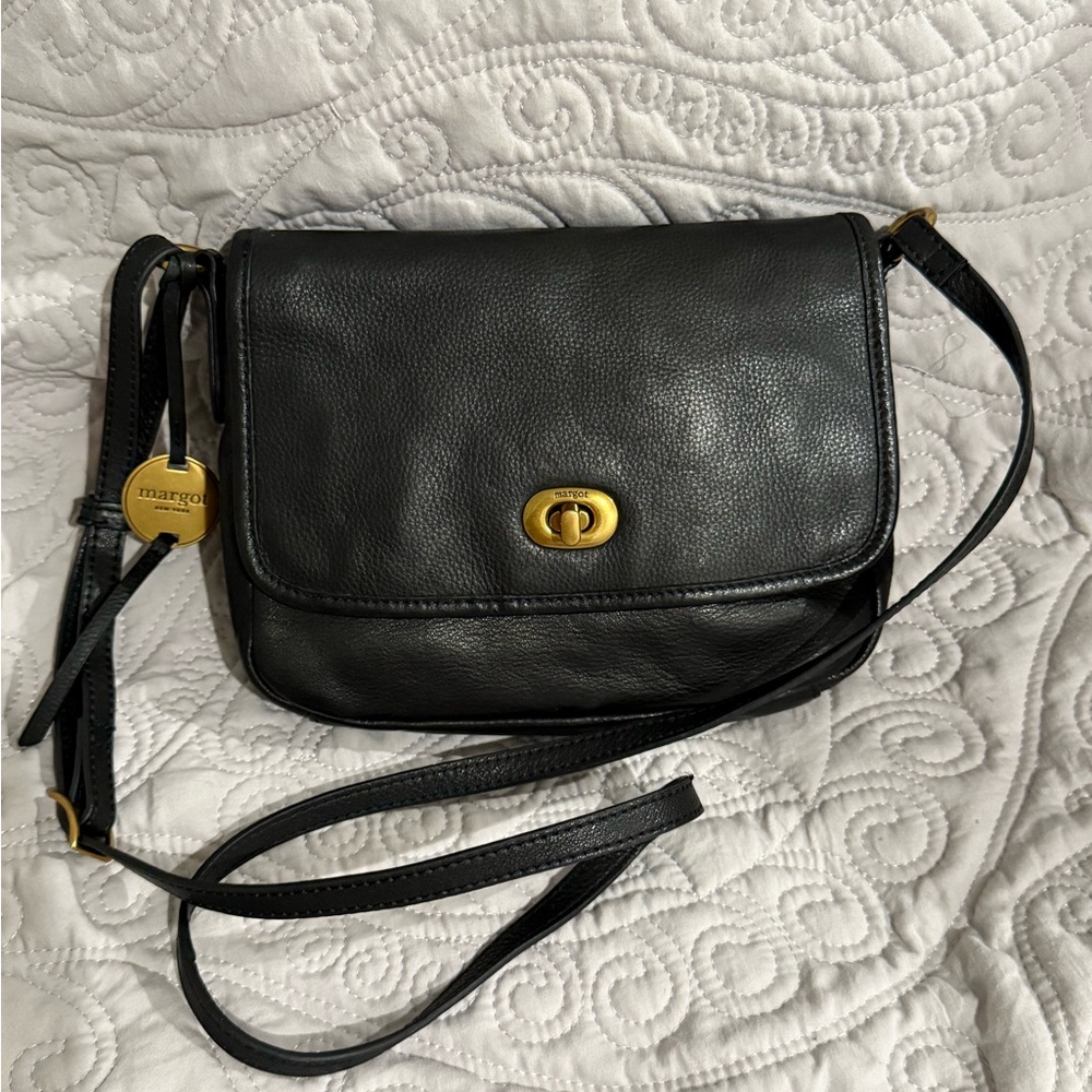 Margot Black Leather Crossbody Bag